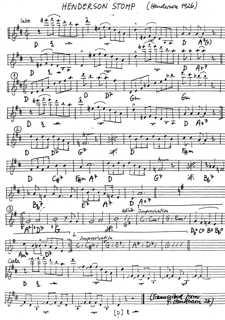 henderson stomp free jazz leadsheet - Courtesy of the Jungle Jazz Band